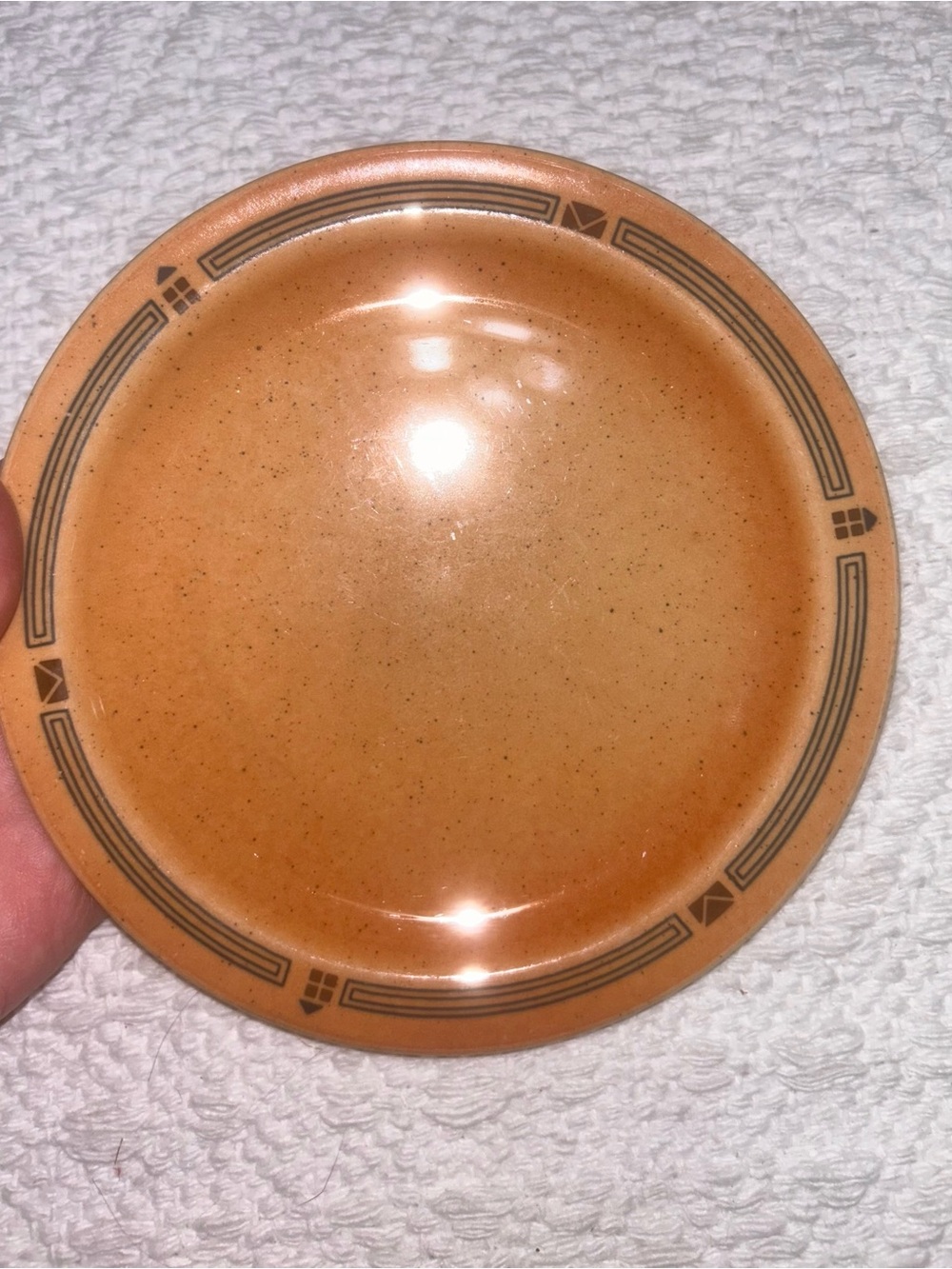 Buffalo Speckled Brown Ceramic Dinner Plate with Geometric Border
